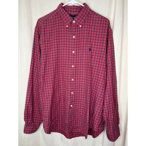 1990s Ralph Lauren Red Green Christmas Plaid Old Money Quiet Luxury Oxford XL